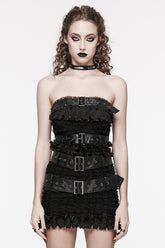 Black Sleeveless Ruffle Ripped Women's Gothic Corset with Belts